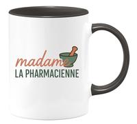 quotedazur Café-Croissant - Mug Personnalisé Madame Pharmacienne Tasse Pour Professionnelle Cadeau Noël Pharmacie Femme - Noir/Céramique