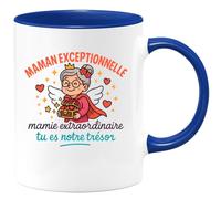 quotedazur Café-Croissant - Mug Personnalisé Maman Exceptionnelle, Mamie Extraordinaire Tu Es Notre Trésor Tasse Fête Des Grand-Mères, Annonce Grossesse, Cadeau Anniversaire Noël - Bleu/Céramique