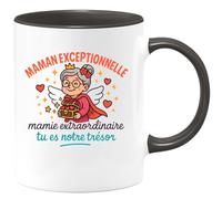 quotedazur Café-Croissant - Mug Personnalisé Maman Exceptionnelle, Mamie Extraordinaire Tu Es Notre Trésor Tasse Fête Des Grand-Mères, Annonce Grossesse, Cadeau Anniversaire Noël - Noir/Céramique