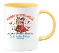 quotedazur Café-Croissant - Mug Personnalisé Maman Exceptionnelle, Mamie Extraordinaire Tu Es Notre Trésor Tasse Fête Des Grand-Mères, Annonce Grossesse, Cadeau Anniversaire Noël - Jaune/Céramique