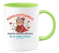 quotedazur Café-Croissant - Mug Personnalisé Maman Exceptionnelle, Mamie Extraordinaire Tu Es Notre Trésor Tasse Fête Des Grand-Mères, Annonce Grossesse, Cadeau Anniversaire Noël - Vert/Céramique