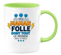 quotedazur Café-Croissant - Mug Personnalisé Maman Folle Dont Tout Le Monde Vous A Parlé, Tendre Et Cadeau Pour Noël Tasse Affection Future Anniversaire Fête Des Mères - Vert/Céramique