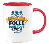 quotedazur Café-Croissant - Mug Personnalisé Maman Folle Dont Tout Le Monde Vous A Parlé, Tendre Et Cadeau Pour Noël Tasse Affection Future Anniversaire Fête Des Mères - Rouge/Céramique