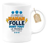 quotedazur Café-Croissant - Mug Personnalisé Maman Folle Dont Tout Le Monde Vous A Parlé, Tendre Et Cadeau Pour Noël Tasse Affection Future Anniversaire Fête Des Mères - Blanc/Céramique