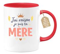 quotedazur Café-Croissant - Mug Personnalisé Maman Texte Photo - Tasse Fête Des Mères J'ai Raison Je Suis Ta Mère - Cadeau Drôle Mamounette - Rouge/céramique