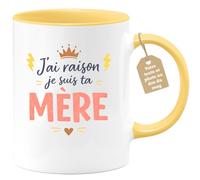quotedazur Café-Croissant - Mug Personnalisé Maman Texte Photo - Tasse Fête Des Mères J'ai Raison Je Suis Ta Mère - Cadeau Drôle Mamounette - Jaune/céramique