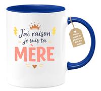 quotedazur Café-Croissant - Mug Personnalisé Maman Texte Photo - Tasse Fête Des Mères J'ai Raison Je Suis Ta Mère - Cadeau Drôle Mamounette - Bleu/céramique