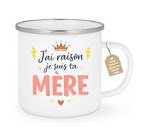 quotedazur Café-Croissant - Mug Personnalisé Maman Texte Photo - Tasse Fête Des Mères J'ai Raison Je Suis Ta Mère - Cadeau Drôle Mamounette - Blanc/emaille