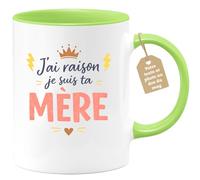 quotedazur Café-Croissant - Mug Personnalisé Maman Texte Photo - Tasse Fête Des Mères J'ai Raison Je Suis Ta Mère - Cadeau Drôle Mamounette - Vert/céramique