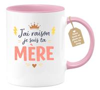 quotedazur Café-Croissant - Mug Personnalisé Maman Texte Photo - Tasse Fête Des Mères J'ai Raison Je Suis Ta Mère - Cadeau Drôle Mamounette - Rose/céramique