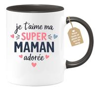 quotedazur Café-Croissant - Mug Personnalisé Maman Texte Photo - Tasse Fête Des Mères Je T'aime Ma Super Maman Adorée - Cadeau Drôle Mamounette - Noir/céramique