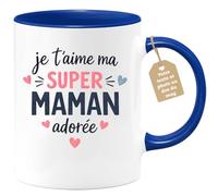quotedazur Café-Croissant - Mug Personnalisé Maman Texte Photo - Tasse Fête Des Mères Je T'aime Ma Super Maman Adorée - Cadeau Drôle Mamounette - Bleu/céramique