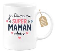 quotedazur Café-Croissant - Mug Personnalisé Maman Texte Photo - Tasse Fête Des Mères Je T'aime Ma Super Maman Adorée - Cadeau Drôle Mamounette - Blanc/céramique