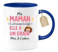 quotedazur Café-Croissant - Mug Personnalisé Maman Texte Photo - Tasse Fête Des Mères Ma Maman C'est Comme Le Café Elle A Un Grain - Cadeau Drôle Mamounette - Bleu/céramique