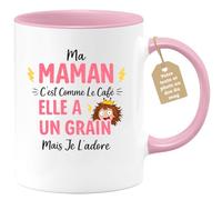 quotedazur Café-Croissant - Mug Personnalisé Maman Texte Photo - Tasse Fête Des Mères Ma Maman C'est Comme Le Café Elle A Un Grain - Cadeau Drôle Mamounette - Rose/céramique