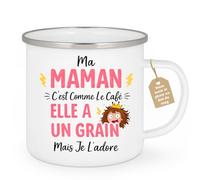 quotedazur Café-Croissant - Mug Personnalisé Maman Texte Photo - Tasse Fête Des Mères Ma Maman C'est Comme Le Café Elle A Un Grain - Cadeau Drôle Mamounette - Blanc/emaille