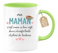 quotedazur Café-Croissant - Mug Personnalisé Maman Texte Photo - Tasse Fête Des Mères Ma Maman C'est Comme Le Café Douce Réconfortante - Cadeau Drôle Mamounette - Vert/céramique
