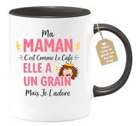 quotedazur Café-Croissant - Mug Personnalisé Maman Texte Photo - Tasse Fête Des Mères Ma Maman C'est Comme Le Café Elle A Un Grain - Cadeau Drôle Mamounette - Noir/céramique