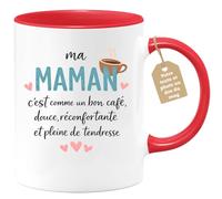 quotedazur Café-Croissant - Mug Personnalisé Maman Texte Photo - Tasse Fête Des Mères Ma Maman C'est Comme Le Café Douce Réconfortante - Cadeau Drôle Mamounette - Rouge/céramique