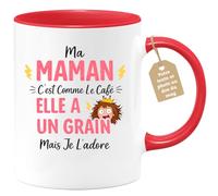 quotedazur Café-Croissant - Mug Personnalisé Maman Texte Photo - Tasse Fête Des Mères Ma Maman C'est Comme Le Café Elle A Un Grain - Cadeau Drôle Mamounette - Rouge/céramique