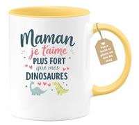 quotedazur Café-Croissant - Mug Personnalisé Maman Texte Photo - Tasse Fête Des Mères Maman Je T'aime Plus Fort Que Mes Dinosaures - Cadeau Drôle Mamounette - Jaune/céramique