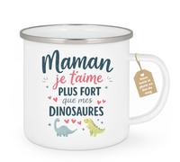 quotedazur Café-Croissant - Mug Personnalisé Maman Texte Photo - Tasse Fête Des Mères Maman Je T'aime Plus Fort Que Mes Dinosaures - Cadeau Drôle Mamounette - Blanc/emaille