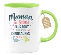 quotedazur Café-Croissant - Mug Personnalisé Maman Texte Photo - Tasse Fête Des Mères Maman Je T'aime Plus Fort Que Mes Dinosaures - Cadeau Drôle Mamounette - Vert/céramique