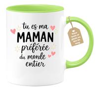 quotedazur Café-Croissant - Mug Personnalisé Maman Texte Photo - Tasse Fête Des Mères Tu Es Ma Maman Préférée Du Monde Entier - Cadeau Drôle Mamounette - Vert/céramique
