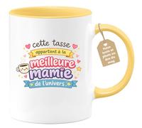 quotedazur Café-Croissant - Mug Personnalisé Mamie - Cette Tasse Appartient À La Meilleure Mamie De L'univers - Cadeau Fête Des Grands Mères Noël Original - Jaune/céramique
