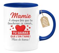 quotedazur Café-Croissant - Mug Personnalisé Mamie, Chaque Fois Que Tu Touches Ce Coeur, Sache Je T'Aime Plein De Bisous Un Cadeau Tasse Pour Grand-Mère, À Avec Amour - Bleu/Céramique