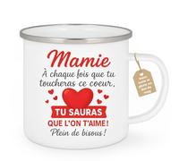 quotedazur Café-Croissant - Mug Personnalisé Mamie, Chaque Fois Que Tu Touches Ce Coeur, Sache Je T'Aime Plein De Bisous Un Cadeau Tasse Pour Grand-Mère, À Avec Amour - Blanc/Émaillé