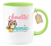 quotedazur Café-Croissant - Mug Personnalisé Mamie - Chouette Mamie - Cadeau Fête Des Grands Mères Noël Original - Vert/céramique