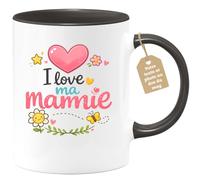 quotedazur Café-Croissant - Mug Personnalisé Mamie - I Love Ma Mamie - Cadeau Fête Des Grands Mères Noël Original - Noir/céramique