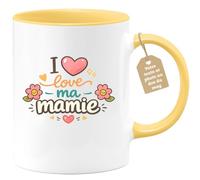 quotedazur Café-Croissant - Mug Personnalisé Mamie - I Love Ma Mamie - Cadeau Fête Des Grands Mères Noël Original - Jaune/céramique