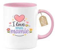 quotedazur Café-Croissant - Mug Personnalisé Mamie - I Love Ma Mamie - Cadeau Fête Des Grands Mères Noël Original - Rose/céramique