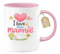 quotedazur Café-Croissant - Mug Personnalisé Mamie - I Love Ma Mamie - Cadeau Fête Des Grands Mères Noël Original - Rose/céramique