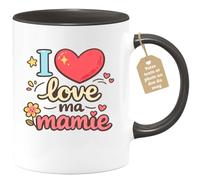 quotedazur Café-Croissant - Mug Personnalisé Mamie - I Love Ma Mamie - Cadeau Fête Des Grands Mères Noël Original - Noir/céramique