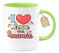 quotedazur Café-Croissant - Mug Personnalisé Mamie - I Love Ma Mamie - Cadeau Fête Des Grands Mères Noël Original - Vert/céramique