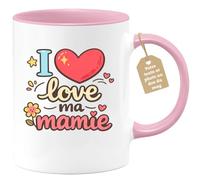 quotedazur Café-Croissant - Mug Personnalisé Mamie - I Love Ma Mamie - Cadeau Fête Des Grands Mères Noël Original - Rose/céramique
