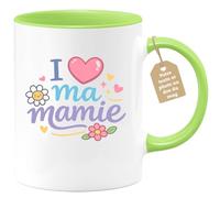 quotedazur Café-Croissant - Mug Personnalisé Mamie - I Love Ma Mamie - Cadeau Fête Des Grands Mères Noël Original - Vert/céramique