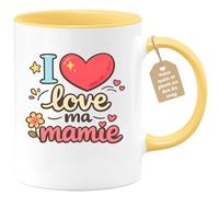 quotedazur Café-Croissant - Mug Personnalisé Mamie - I Love Ma Mamie - Cadeau Fête Des Grands Mères Noël Original - Jaune/céramique