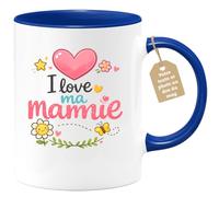 quotedazur Café-Croissant - Mug Personnalisé Mamie - I Love Ma Mamie - Cadeau Fête Des Grands Mères Noël Original - Bleu/céramique