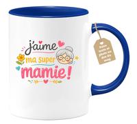 quotedazur Café-Croissant - Mug Personnalisé Mamie - J'aime Ma Super Mamie - Cadeau Fête Des Grands Mères Noël Original - Bleu/céramique