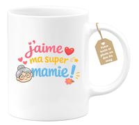 quotedazur Café-Croissant - Mug Personnalisé Mamie - J'aime Ma Super Mamie - Cadeau Fête Des Grands Mères Noël Original - Blanc/céramique