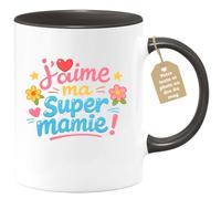 quotedazur Café-Croissant - Mug Personnalisé Mamie - J'aime Ma Super Mamie - Cadeau Fête Des Grands Mères Noël Original - Noir/céramique
