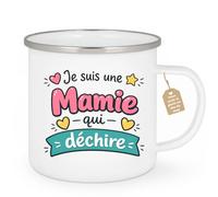 quotedazur Café-Croissant - Mug Personnalisé Mamie - Je Suis Une Mamie Qui Déchire - Cadeau Fête Des Grands Mères Noël Original - Blanc/emaille