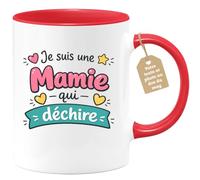 quotedazur Café-Croissant - Mug Personnalisé Mamie - Je Suis Une Mamie Qui Déchire - Cadeau Fête Des Grands Mères Noël Original - Rouge/céramique
