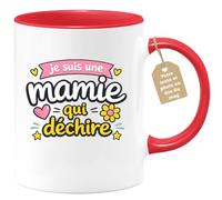 quotedazur Café-Croissant - Mug Personnalisé Mamie - Je Suis Une Mamie Qui Dechire - Cadeau Fête Des Grands Mères Noël Original - Rouge/céramique