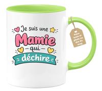 quotedazur Café-Croissant - Mug Personnalisé Mamie - Je Suis Une Mamie Qui Déchire - Cadeau Fête Des Grands Mères Noël Original - Vert/céramique