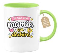 quotedazur Café-Croissant - Mug Personnalisé Mamie - Je Suis Une Mamie Qui Dechire - Cadeau Fête Des Grands Mères Noël Original - Vert/céramique